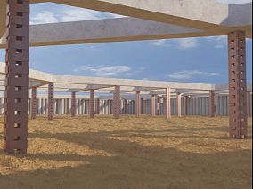 基坑支护模型 格构柱 钢构柱 排桩支护 支护桩 支护梁 基坑 施工模型 带动画