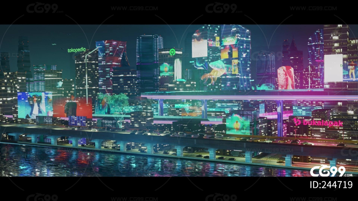 赛博朋克城市  科幻城市  未来城市  车流动画