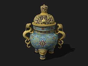 中国古代文物带盖镂空香炉模型