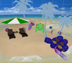 卡通场景 卡通沙滩 Q版椰子树 椰子树 沙滩 酒桶 度假小岛 冲浪板 3d模型 海岸度假地区