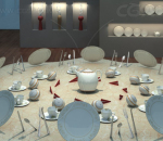 餐桌展示 现代餐桌椅 餐厅包间 餐具 杯子 刀叉  餐布 高脚杯 饭食