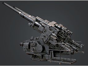 二战德军128mm双联装放空炮模型 PBR次时代写实 战争 火炮 防空炮