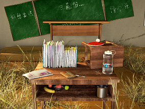 OC工程-旧时光教室桌工程旧教室模型 荒废 教室 场景