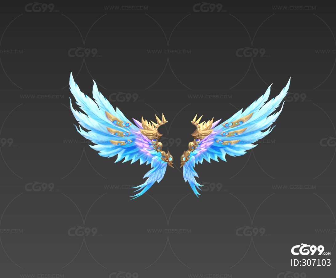 金色翅膀3D效果图素材【免抠元素PNG】-90设计网
