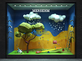跷跷板橱窗模型 商品展示柜模型 儿童乐园模型