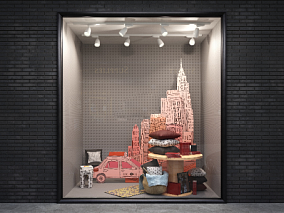 收纳篮橱窗模型 商品展示柜模型 抱枕模型
