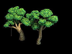 两棵卡通树 风格化场景 游戏场景 游戏模型