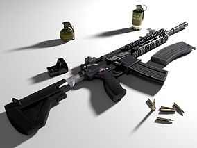 卡宾枪 M4 烟雾弹 手榴弹 步枪 武器 Vray模型