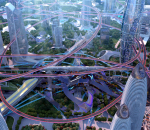 22世纪未来科幻城市国际商贸中心 CBD环球金融商厦贸易港 空中立体互联交通网 数字信息智慧异形建筑