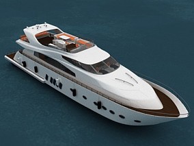 白色极速艇 船 FBX模型 Vray