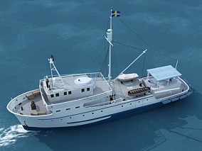 白色大型船 船 FBX模型 Vray