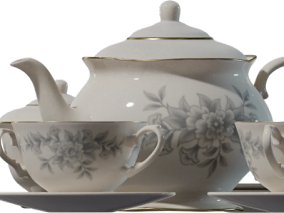 青花茶具 茶具 现代茶具  写实