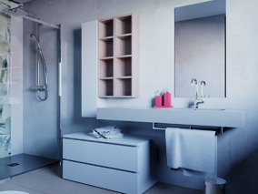 极简风格脸盆、柜子组合家装设计 卫生间 写实风格 Blender模型