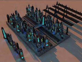 超酷未来科幻赛博朋克建筑3d模型