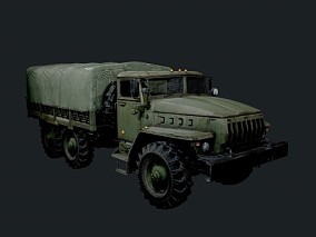 写实PBR军用卡车3d模型