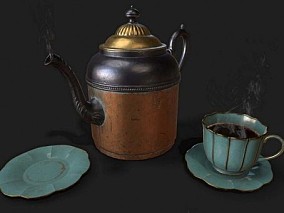 仿古铜茶壶茶杯组合3D模型