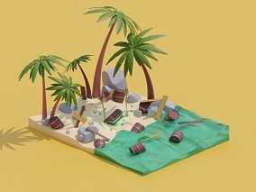 lowpoly低聚小岛沙滩 岛屿 热带雨林 3d模型