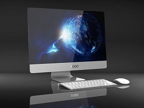 黑色科技简约电脑C4D模型 显示屏 鼠标键盘 3d模型