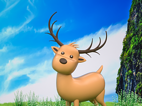 卡通麋鹿 Q版 IP 可爱卡通小鹿 Q版 梅花鹿 麋鹿 驯鹿 卡通场景 3D模型