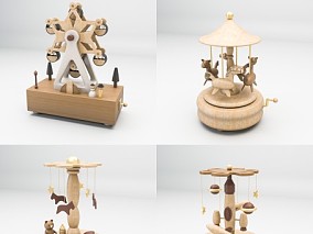 木质卡通八音盒摆件3D模型