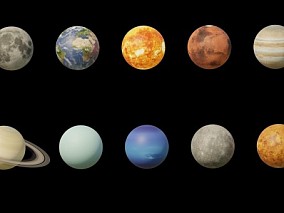 太阳系八大行星 太阳 星球 太阳系 太空恒星 宇宙 星系 地球 月球 火星 星球 土星 3D模型