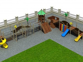 木滑梯，城堡滑梯，儿童滑梯 3d模型