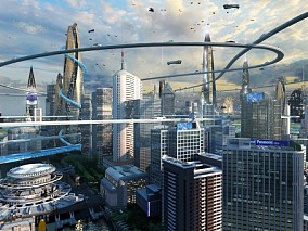未来城市 建筑 科技 空中交通 科幻 新能源太阳能汽车 3d模型
