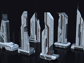 科幻建筑 科幻高楼 未来城市 未来世界 科幻城市 模型组合
