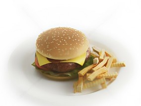 食物 汉堡包 薯条 盘子 3d模型