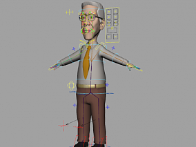 adv卡通老人 老爷爷 maya卡通伯伯 大叔 教授 退休干部 带三视图走路动画 3d模型