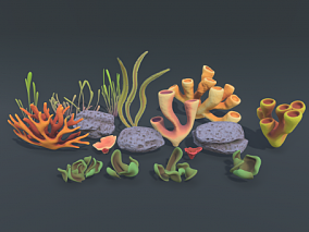 各种卡通珊瑚 海底生物 海洋珊瑚 海底元素 海珊瑚 珊瑚虫 水草 3d模型