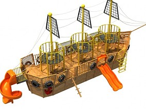 木质海盗船，海盗船滑梯，海盗船儿童大型玩具