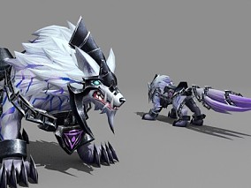 装甲白狼 金属狼 宠物 动物 游戏 模型