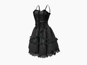 女性黑色洛丽塔连衣裙 礼服 裙子 服装 服饰 蕾丝裙 吊带