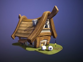 卡通房子 小木屋 山羊 卡通场景 3d模型