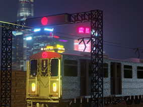 霓虹灯光 进站的和谐号地铁 火车 高铁