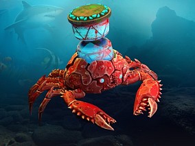 红色大螃蟹 卡通生物  海洋生物 3d模型 坐台