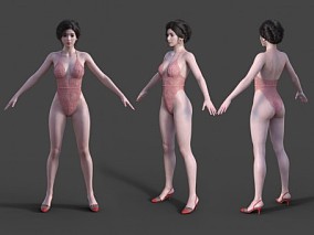 粉红色蕾丝内衣 内衣性感美女模特儿 写实女性 服装与人体是单独模型 亚洲女性基础裸模
