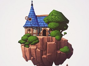 卡通场景 卡通城堡 悬浮岛 小房子 卡通建筑 3d模型 多种文件格式
