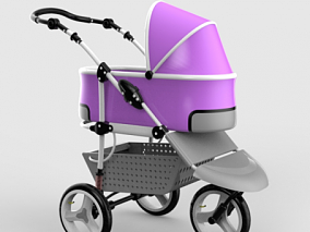 紫色敞篷婴儿手推车模型 婴儿车