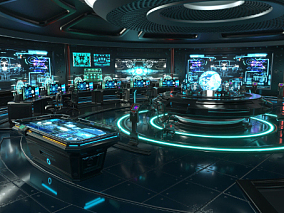 科幻 控制室 操控室 飞船 空间站 内部 指挥 全息 会议室 中心 驾驶室 室内 太空 大厅
