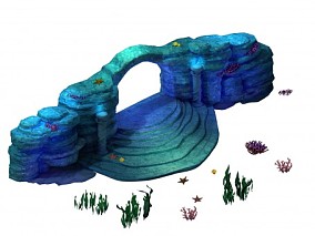 紫色 蓝色海底岩洞 岩石 石头 拱门  海底悬崖 崖壁 珊瑚 水草 海底世界
