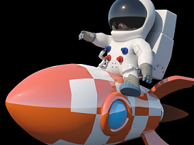 卡通宇航员 坐着火箭 c4d模型