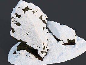 雪景素材 大块岩石 被雪覆盖的玄武岩