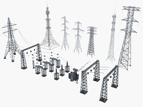 高压 电塔 合集 变电站 电力 设施 高压电 铁塔 供电 电网 高压线 电线 高压塔 信号塔 输电塔