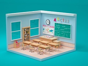 教室场景 学生教室 学校教室黑板桌椅