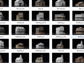 狂野西部系列：建筑18个木屋模型18个木房子建筑