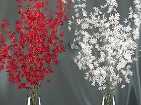 小红花模型 小白花模型 玻璃花瓶 鲜花模型 花卉模型