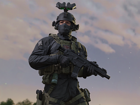 超高质量人物 特种兵 武器 手枪 M14 英国士兵 带绑定 夜视仪 防弹衣 3d模型