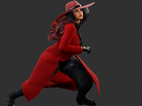 卡门圣迭戈 次时代 性感女人 红色风衣 皮衣皮裤 3d模型 带骨骼绑定